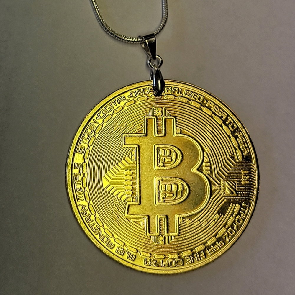💲🪙 Bitcoin Pendant / Amulet / Charm / Keychain 24k Gold Plated .925 Bail 🪙